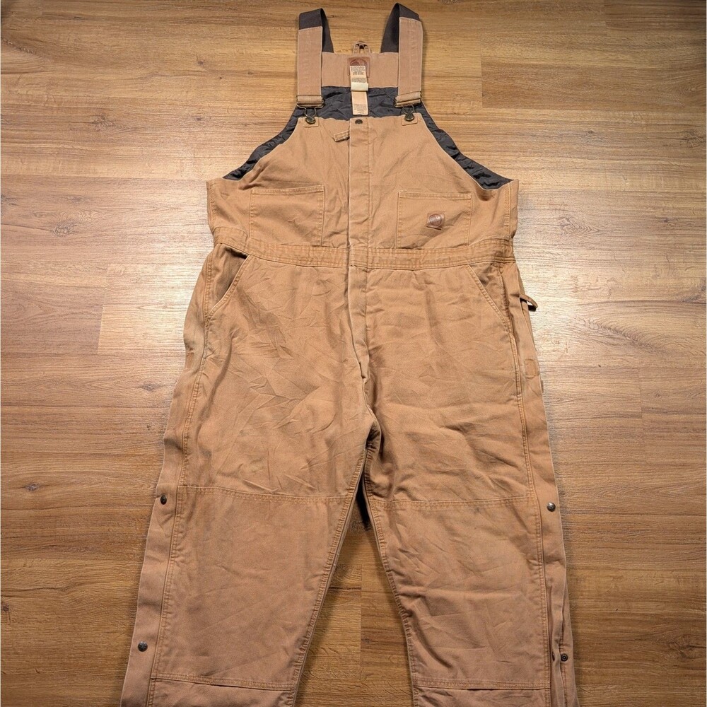 Berne Duck Canvas Insulated Overalls Mens 2XLS Short Zipper Legs Brown Workwear
